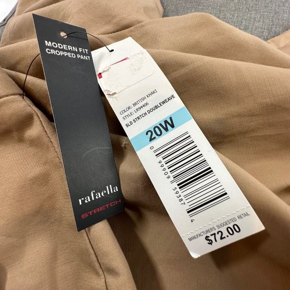Rafaella Woman Cropped Pants Modern Fit British Khaki Tan Stretch Plus 20W New - Picture 6 of 13
